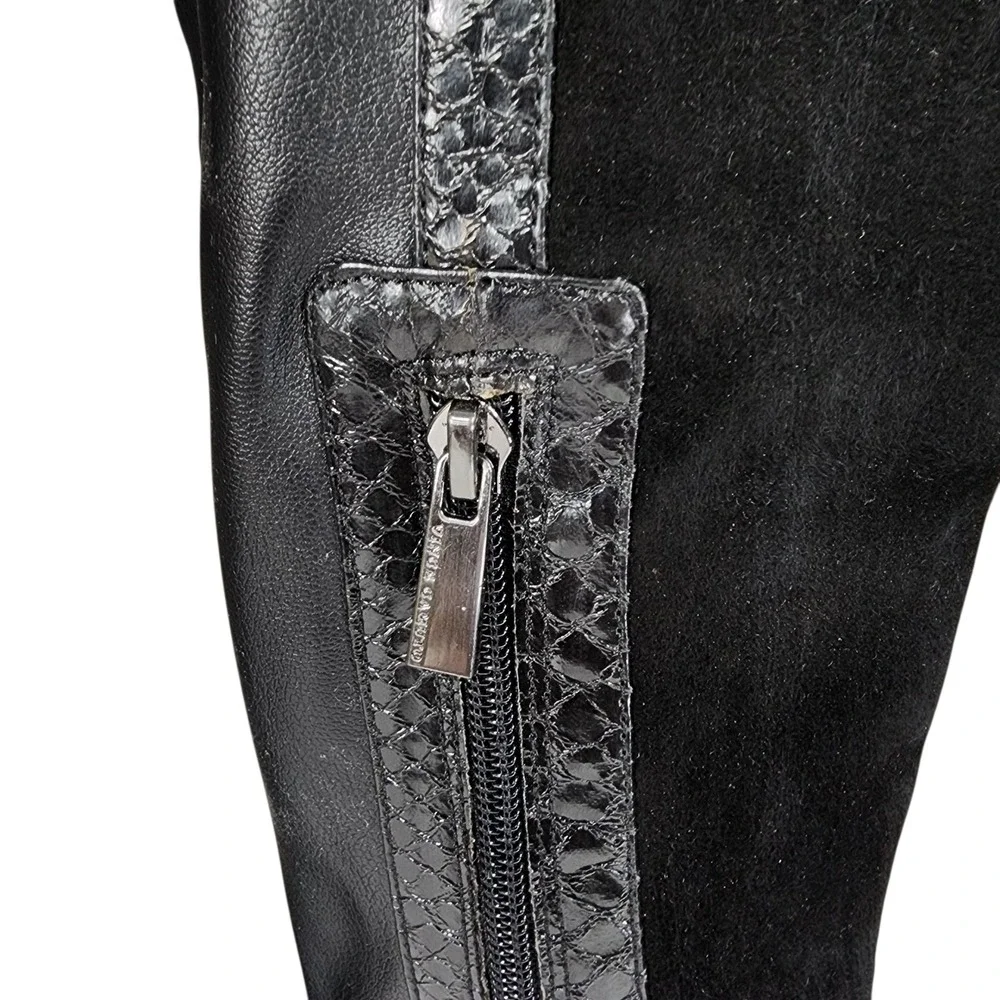 Vince Camuto Over The Knee Boot sz 6.5 Women Black Suede Leather Snakeskin Trim